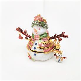 -DAPPER MR. SNOWMAN TRINKET BOX WITH MATCHING NECKLACE. 2" TALL, 2.75" WIDE. 20" CHAIN                                                      