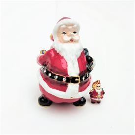 -HIGH SPIRITED SANTA TINKET BOX WITH MATCHING NECKLACE. 2.55" TALL, 2.1" LONG, 1.8" WIDE. 20" CHAIN                                         