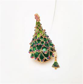 -TIME OF MERRIMENT CHRISTMAS TREE TRINKET BOX WITH MATCHING NECKLACE. 3.6" TALL, 2.25" WIDE. 20" CHAIN                                      