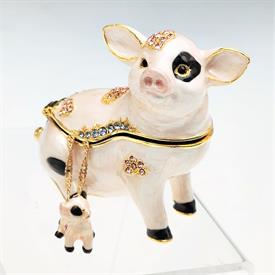 -POTBELLY PIG TRINKET BOX WITH MATCHING NECKLACE. 2.4" TALL, 2.6" LONG. 20" CHAIN                                                           
