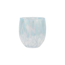 -LIGHT BLUE & WHITE DOUBLE OLD FASHIONED GLASS. 3.5" TALL, 10 OZ. CAPACITY                                                                  