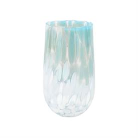 -LIGHT BLUE & WHITE HIGHBALL GLASS. 5.5" TALL, 16 OZ. CAPACITY                                                                              