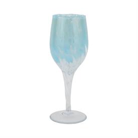 -LIGHT BLUE & WHITE WINE GLASS. 9" TALL, 14 OZ. CAPACITY                                                                                    