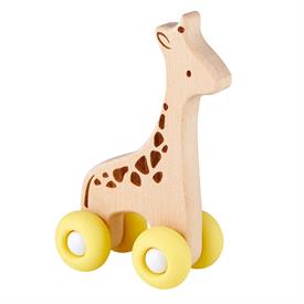 -:GIRAFFE ROLLER TOY. BPA-FREE SILICONE & NATURAL BEECH WOOD. 3.2" TALL, 3.25" LONG. HAND WASH ONLY.                                        