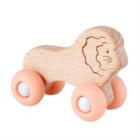 -:LION ROLLER TOY. BPA-FREE SILICONE & NATURAL BEECH WOOD. 3.2" TALL, 3.25" LONG                                                            