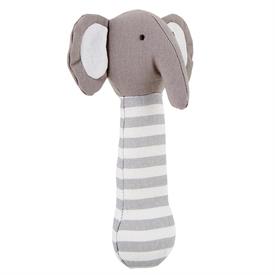 -:ELEPHANT RATTLE. 7.5" LONG. LINEN, COTTON, POLYESTER. WIPE CLEAN WITH DAMP CLOTH.                                                         
