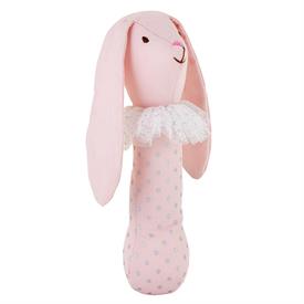 -:RABBIT RATTLE. 7.5" LONG. LINEN, COTTON, POLYESTER. WIPE CLEAN WITH DAMP CLOTH.                                                           