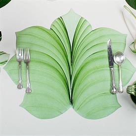 -:7-POINT LEAF PLACEMAT IN MINT & PINE. 20" WIDE. WIPE CLEAN WITH DAMP CLOTH. DO NOT SCRUB.                                                 