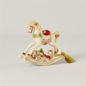 -,BABY'S 1ST ROCKING HORSE 'BABY'S FIRST CHRISTMAS' ORNAMENT. PORCELAIN. 3.5" TALL, 4" LONG, 1.5" WIDE. MSRP $80.00                         