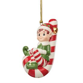 _,CHRISTMAS ELF ON CANDY CANE ORNAMENT. 4.5" LONG. MSRP $80.00                                                                              