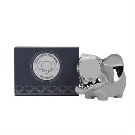 -,BABY ELEPHANT MONEY BANK. WHITE BRONZE PLATED. 5.5" LONG, 3.5" WIDE, 3.75" TALL                                                           