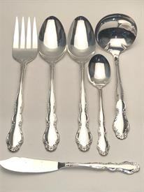 ,6 PIECE SERVING SET, INCLUDES A MEAT FORK, 2 SERVING SPOONS, GRAVY LADLE, MASTER BUTTER AND SUGAR SPOON                                    