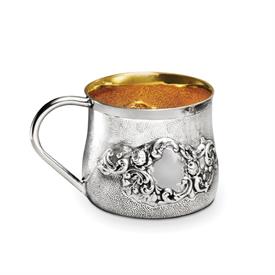 -BAROQUE SCROLL BABY CUP. HOLDS 4.5 FL OZ. 2.5" TALL  STERLING SILVER MADE BY GALMER OF NEW YORK                                            
