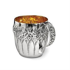 -FLORAL CUP. 4.5 FL OZ. 2.5" TALL STERLING SILVER MADE BY GALMER OF NEW YORK                                                                