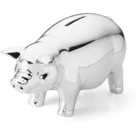 -CLASSIC PORCELAIN PIGGY BANK. SILVER PLATED PORCELAIN. 3.5" TALL, 6" LONG, 2.6" WIDE                                                       