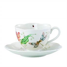 -DRAGONFLY CUP & SAUCER. 8 OZ. CAPACITY. DISHWASHER & MICROWAVE SAFE. BREAKAGE REPLACEMENT AVAILABLE. MSRP $36.00                           