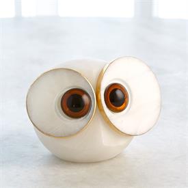 -,SMALL ALABASTER BIG EYED OWL FIGURINE. MADE IN ITALY OF GENUINE ALABASTER. 3.75" LONG, 3.25" WIDE, 2.75" TALL                             
